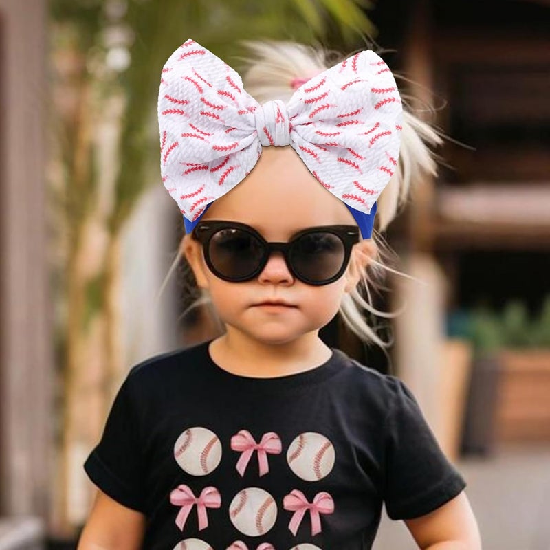 ONENINEDREAM 6'' Large Baseball Baby Girl Bows High Stretchy Soft Nylon Headbands for Girl Handmade Hairbands with Bows Hair Accessories for Infant Newborn Blue - Image 3